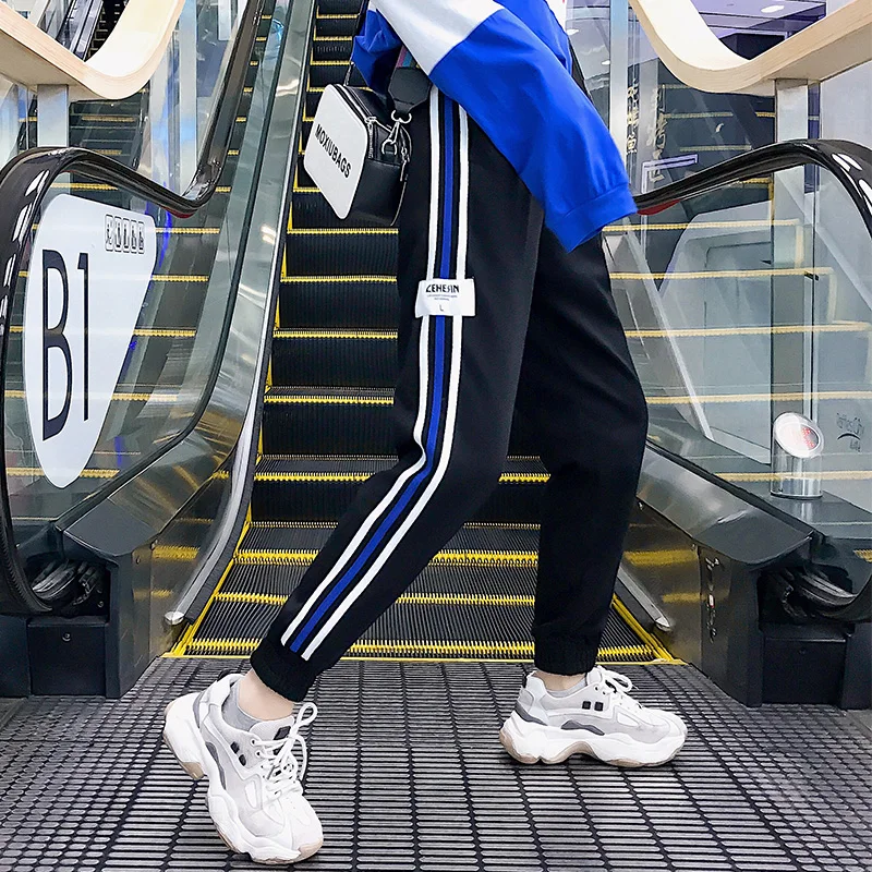 

High Waist stripe Spliced Cargo Pants Women Loose Harajuku BF Ankle-Length Overalls Pants Plus Size Hip Hop Women's sports pants
