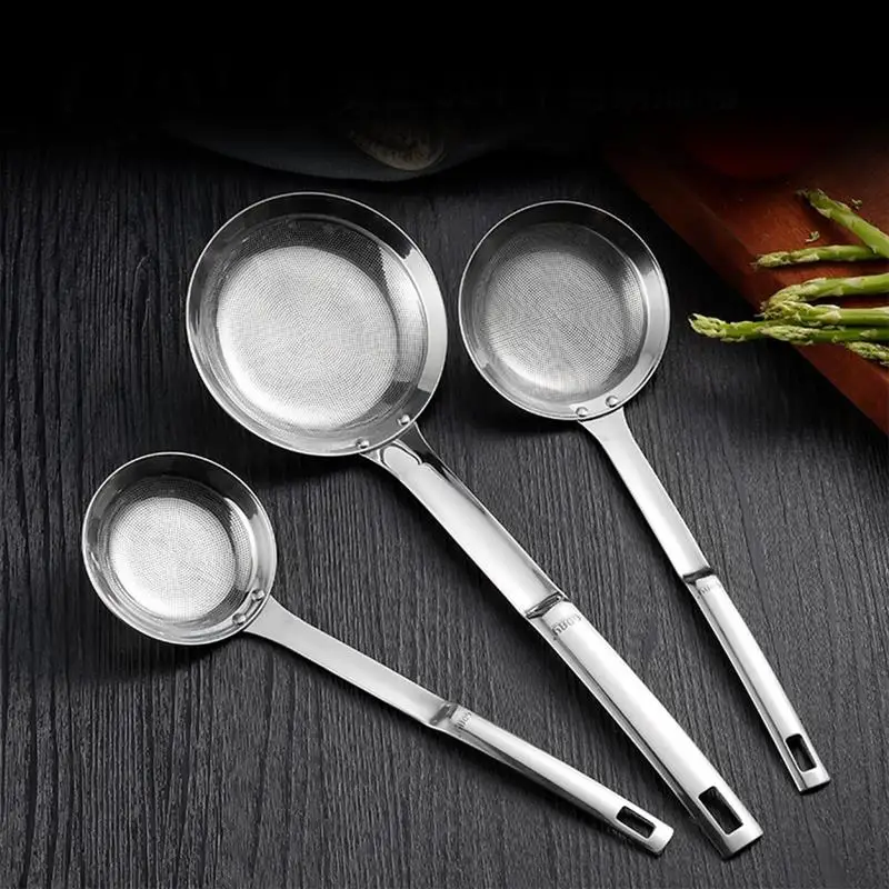 

8/9/11CM 304 Stainless Steel Colander Vegetable Residue Oil Strainer Fine Wire Mesh Oil Filter Spoon Kitchen Tools Accessories