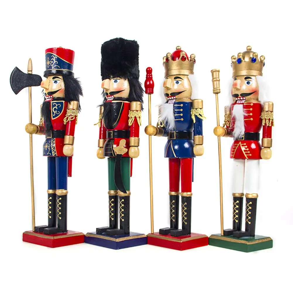 

1pc Wooden Nutcracker Christmas Innovation Wearing Red Golden Black Uniform Festive Home Decoration Nutcracker Soldier