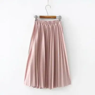Весенняя Летняя женская юбка с высокой талией, одноцветная плиссированная юбка, женские повседневные юбки миди - Цвет: Розовый