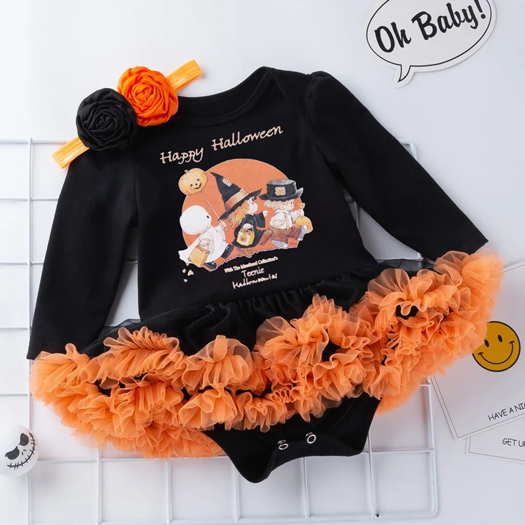 

Halloween Toddler Bodysuits Baby Girls Letter Tulle Bbodysuits Dress Casual Headbands Set Suits ropa new verano de calidad