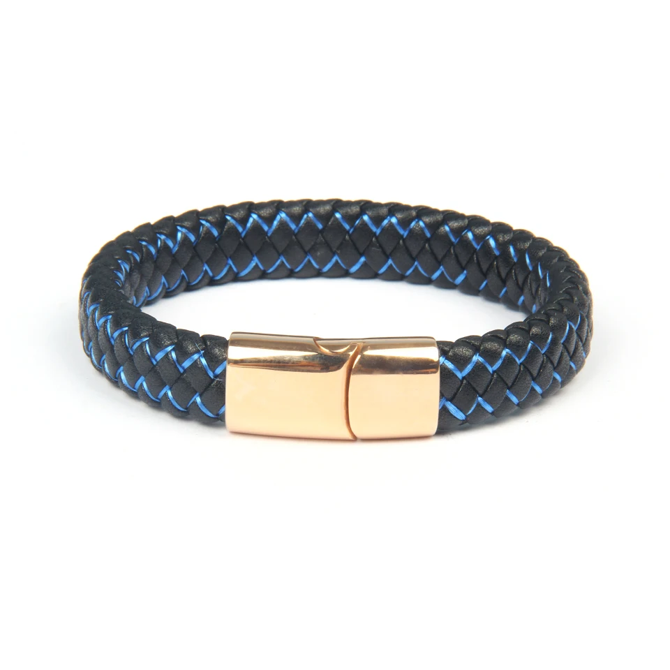 Ailatu New Genuine Blue String Braided Stainless Steel Bangles Magnet Buckle Rope Chain Male Gift