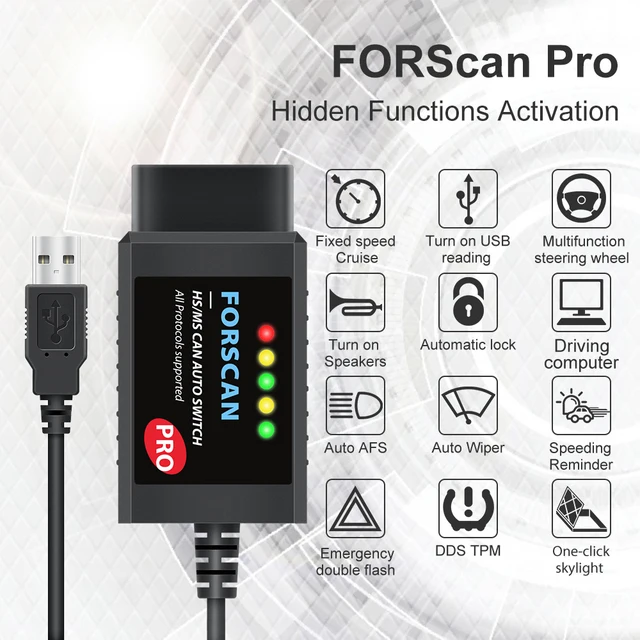 ELM327 V1.5 HS MS CAN Made for FORScan Pro Car Scan Tool for Ford Hidden Function Programming OBD2 Diagnostic Scanner