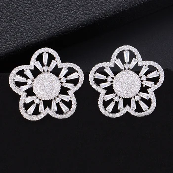 

LARRAURI Luxury Full Micro Cubic Zirconia Pave Women Bridal Engagement Earrings Lovely Big Hollow CZ Flower Earrings Jewelry