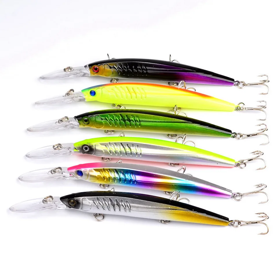Künstlicher harter Köder zum Hechtangeln, schwarzer Minnow-Köder, 152 mm, 12 g, mit 6 Stück # Haken Wobbler Karpfen Angelgerät Kurbelköder – Detail 11