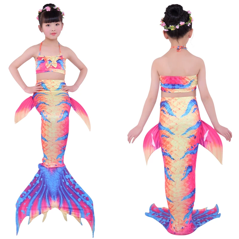 Цветной купальный костюм Русалочки с бюстгальтером для девочек, детский купальный костюм с хвостом Русалочки Ариэль, купальный костюм