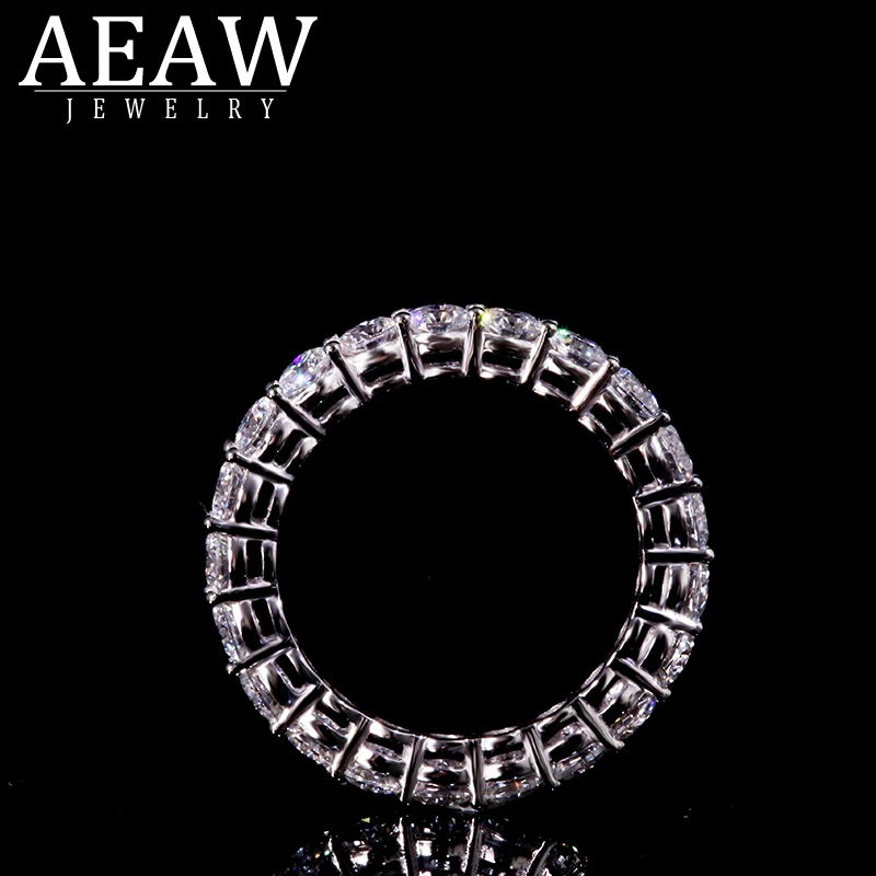 AEAW Solid 14k White Gold Luxury 3mm 0.1ct tatol 2ctw-3ctw CVD HPHT Lab Grown Diamond Full Enternity Diamond Band For Women