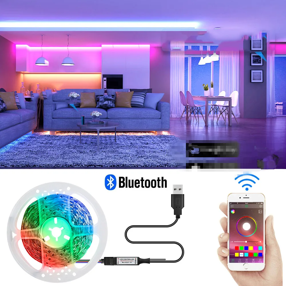 Светодиодная подсветка с USB Bluetooth 5 В умная лента м 5050 RGB разноцветная лампа