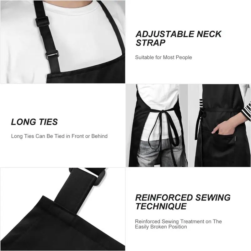 2pcs Adjustable Bib Apron Waterproof Oil-proof Kitchen Apron Men Women Kitchen Restaurant Chef Classic Cooking