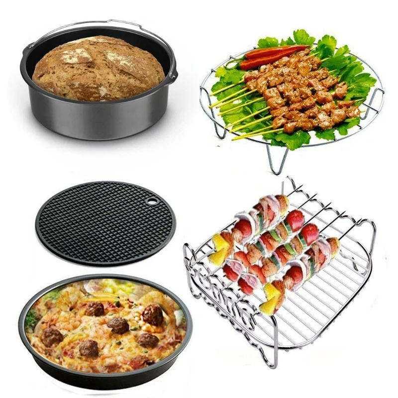  Air Fryer Accessories, Set of 12 Fit for 5.3Qt and Larger Air  Fryer with Cake & Pizza Pan, Metal Holder, Skewer Rack & Skewers, etc,  Nonstick Coating, Dishwasher Safe : Home