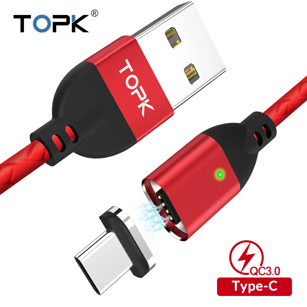 Магнитный usb-кабель TOPK 1 м для быстрой зарядки samsung Galaxy S9 Plus S8 3,0 USB type C кабель для быстрой зарядки и передачи данных type-C