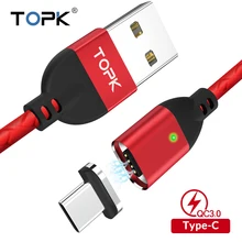 Магнитный usb-кабель TOPK 1 м для быстрой зарядки samsung Galaxy S9 Plus S8 3,0 USB type C кабель для быстрой зарядки и передачи данных type-C