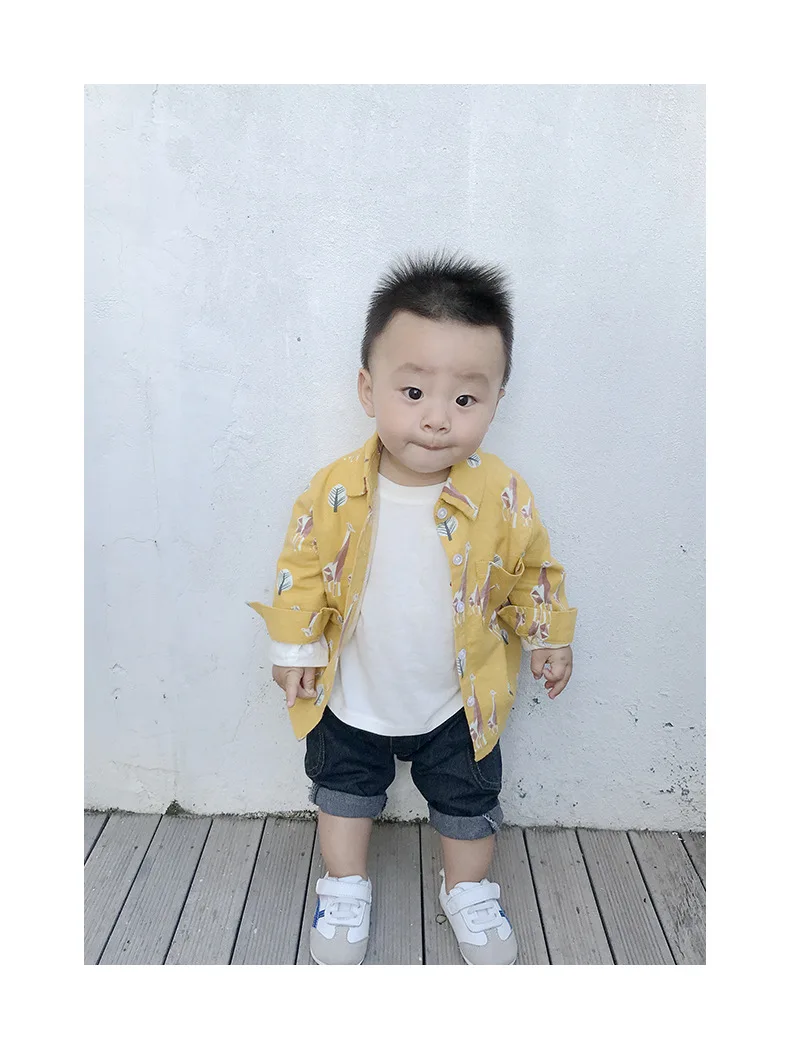 Baby Korean-style Cartoon Shirt Infants Cardigan Long-sleeved Shirt Cute Children Lapel Shirt