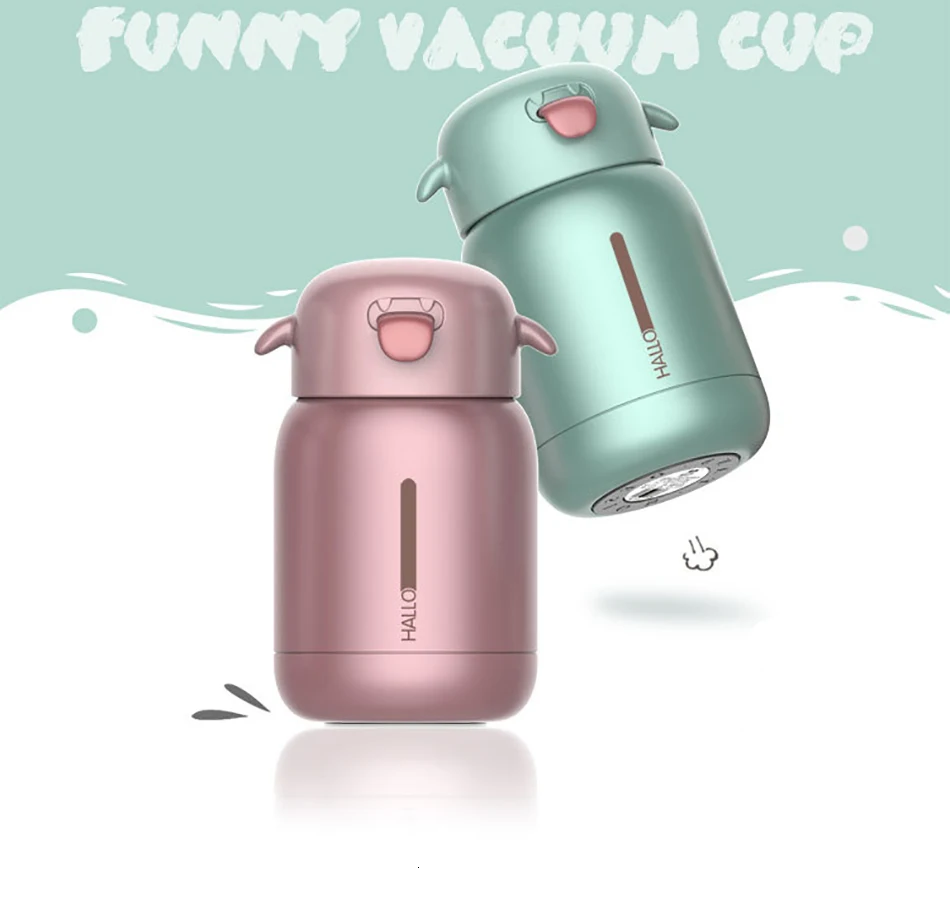 Funny Portable Thermal Water Bottle Tongue Out Handle Cute Stainless Steel Thermos Cup Mini Cute Office Vacuum Flasks