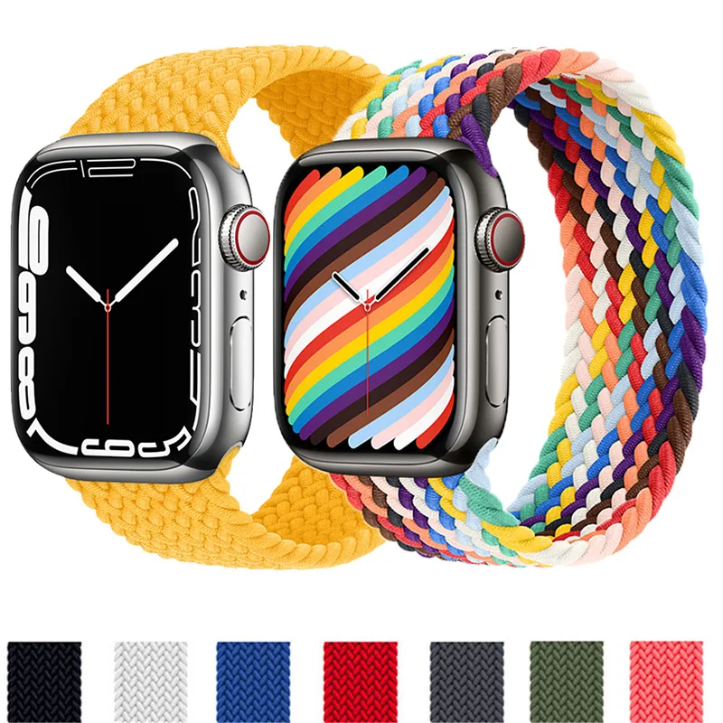 Ремешок Плетеный Соло для Apple Watch band 44 мм 40 45 41 42 38 нейлоновый эластичный браслет