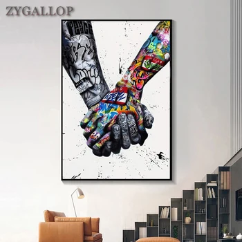 

Street Graffiti Art Canvas Painting Lover Hands Wall Poster and Prints Creativity Wall Picture for Living Room Unique Decoration