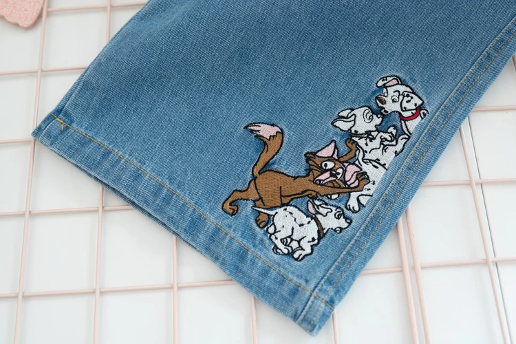 Dalmatians/женские свободные джинсовые брюки в винтажном стиле с милым животным принтом; синие брюки; сезон весна-лето; большие карманы