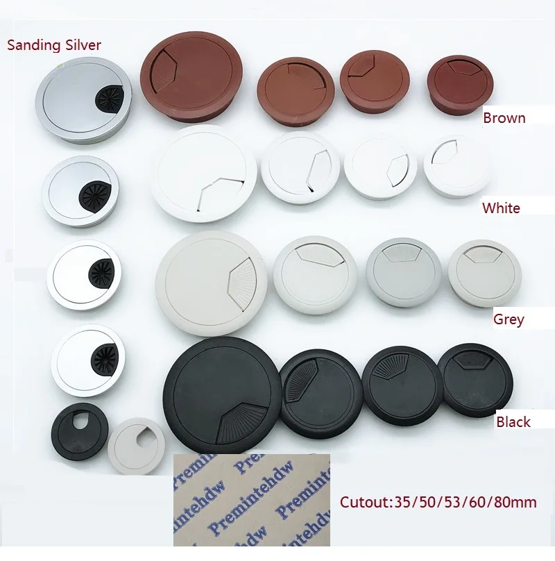 

10Pcs Plastic 35 50 53 60 80MM Round Desk Table Desktop Cable PC Grommet Wire Cord Thru Hole Cover Organizer Brown Black White