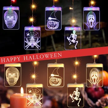 

3D LED Halloween Hanging Curtain String Light DC 5V USB Powered Skull ghost Spider pumpkin Style Decor Halloween Xmas Nightlight