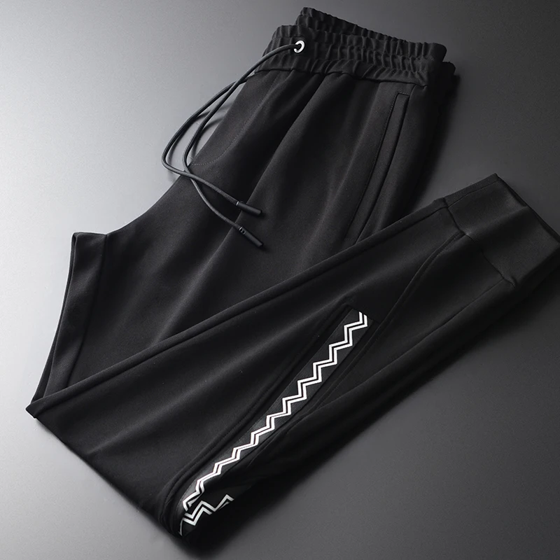 

Elastic Waist Men Luxury Ribbon Splicing Soft Fabric Casual Sport Man Plus Size 4xl Slim Fit Male Pants