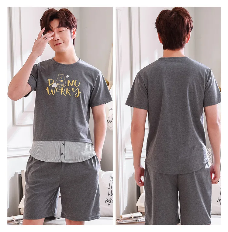 Summer Cotton Pajamas Sets Fashion Blue Short Sleeve Couple Sleepwear Leisure Plus Size Men's Homewear Korean Cute Women Pajamas ladies pyjamas sets