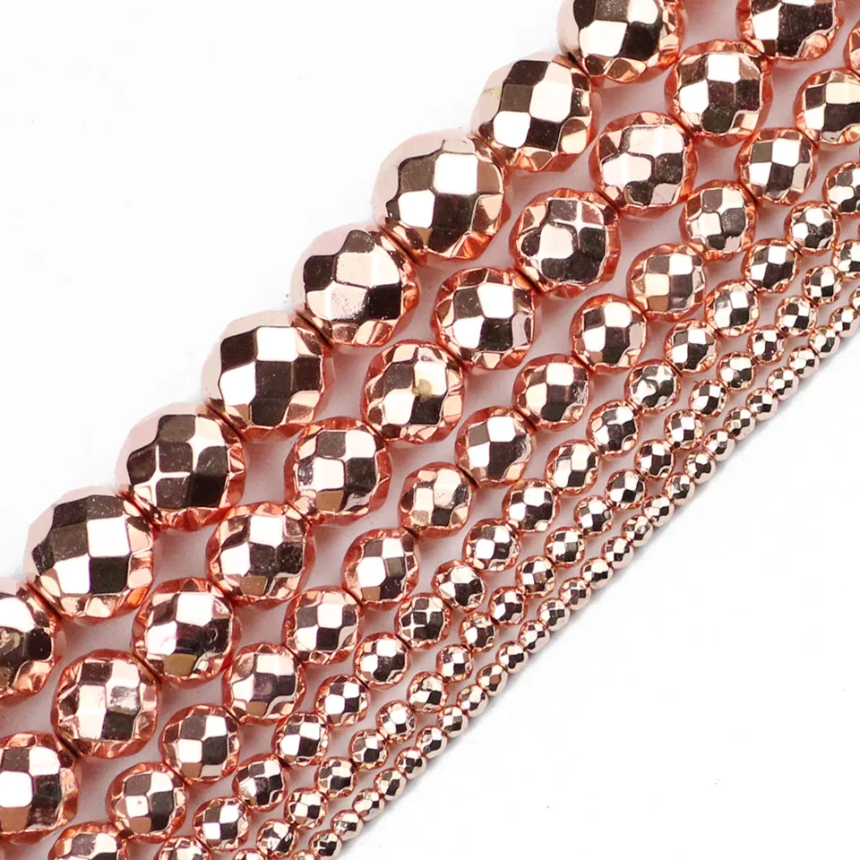

YHBZRET Rose Gold Faceted Hematite beads Natural Stone 2/3/4/6/8/10mm Round Loose beads Jewelry Making bracelets&necklace DIY