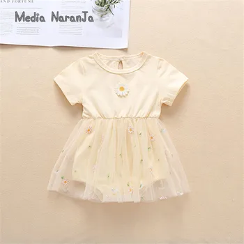 

2020 Summer Infant baby girl Cute Embroidery Chrysanthemum flower mesh dress style bodysuit