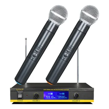 

2Pcs Professional Wireless Condenser Handheld Microphone Mic with Receiver Box Cordless Microphone Mic Kareoke KTV Singing EU Pl