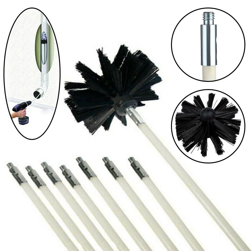 Perceuse électrique de nettoyage de cheminée, brosse de cheminée, ensemble rotatif de balayage de cheminée, utiliser 1 * tête de brosse 8 * tiges de connexion, nettoyage de tuyaux ► Photo 1/6