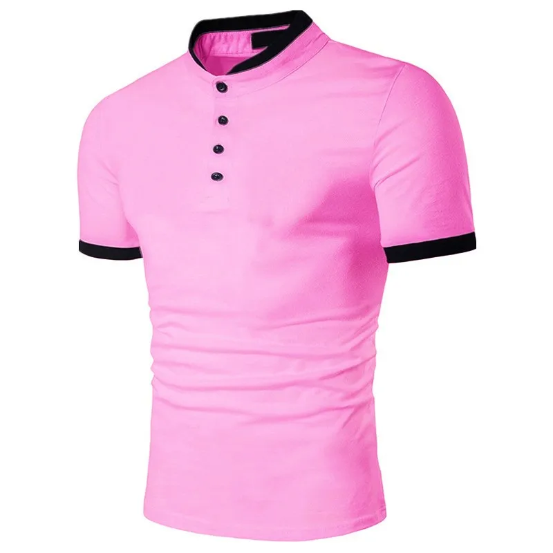 ZOGAA новые поло Для мужчин рубашка хлопок короткий рукав рубашка повседневные рубашки летние дышащие однотонные Мужское поло рубашка большие размеры, S-3XL - Цвет: Розовый