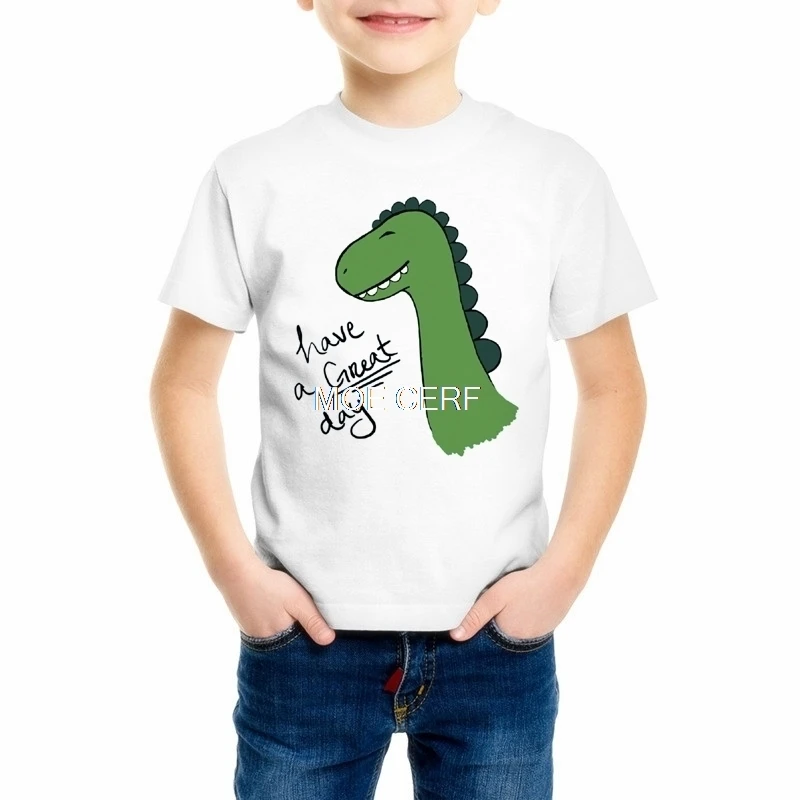 Детская футболка с динозавром для мальчиков и девочек летние футболки для маленьких мальчиков, Забавные футболки с нарисованными вручную одежда, Z6-12 - Цвет: 4