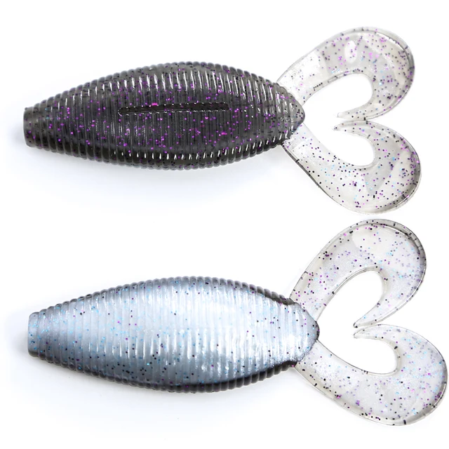 B&U Spiron Twin 100mm Curved Tail Fishing Lures Soft BaitsArtificial Wobblers Craws Silicone Shad Worm Bass leurre souple BLACK WHITE