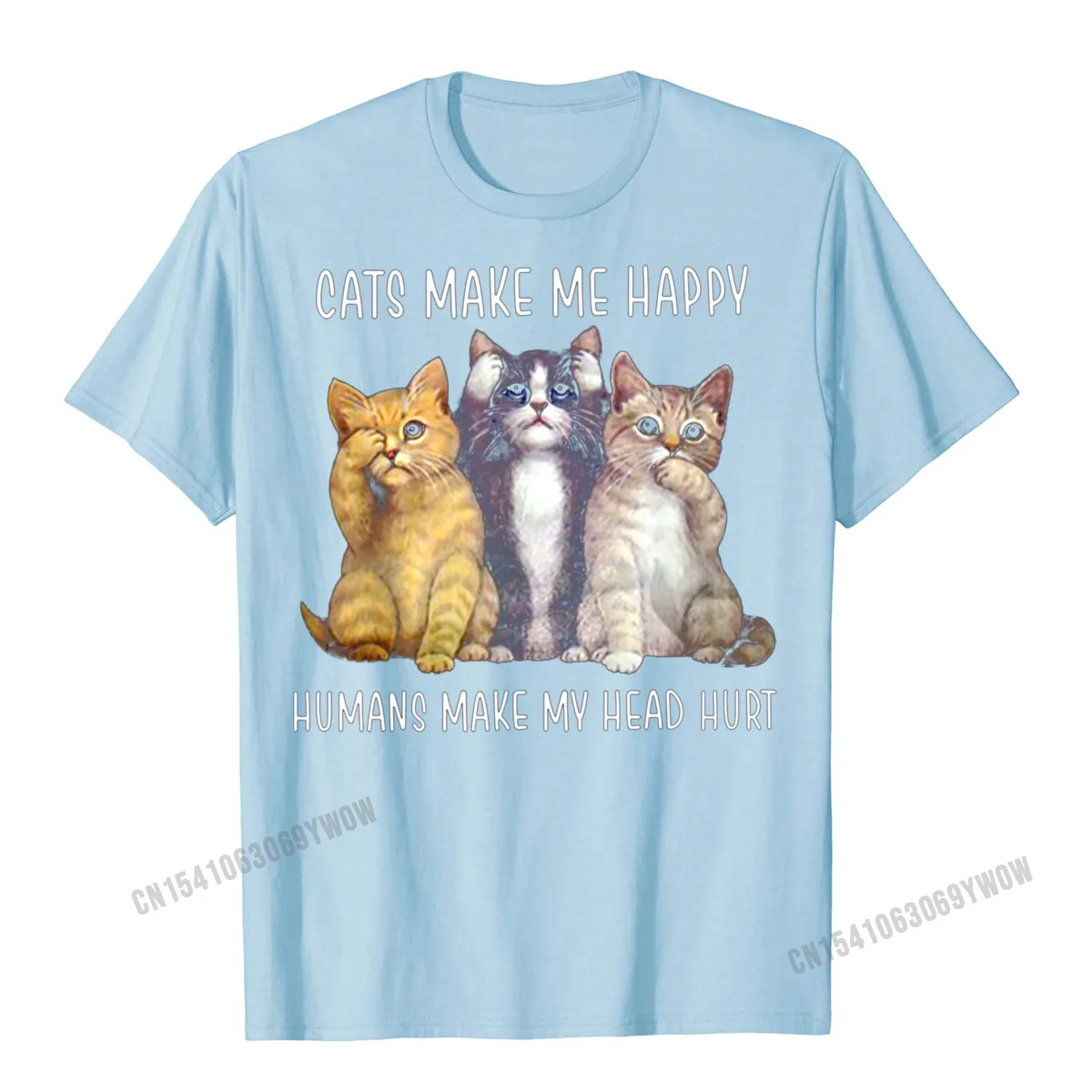 Wholesale Male Top T-shirts Casual Party T Shirt 100% Cotton Short Sleeve Street Tees Round Neck Top Quality Cats make me happy Humans make my head hurt hoodie__437 light
