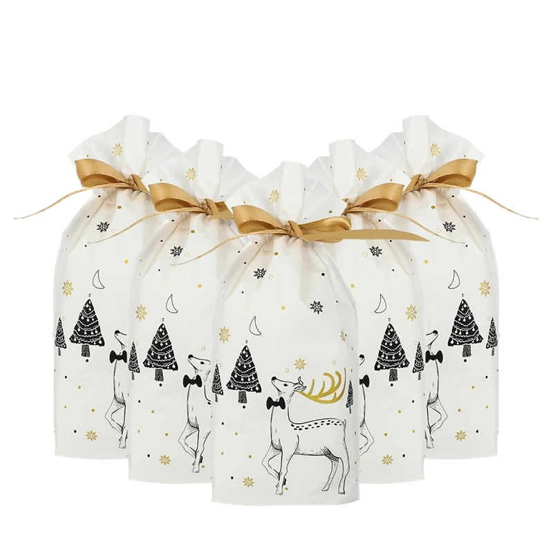 Merry Christmas Candy Bag Drawstring Bags Silk Ribbon For Birthday Wedding Party Decora Kids Gift Wrapping Supplies