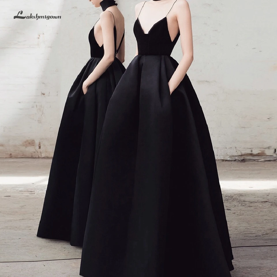 Сексуальное свадебное черное атласное платье трапециевидной формы Vestido Novia, вечерние свадебные платья с карманами Trouwjurk