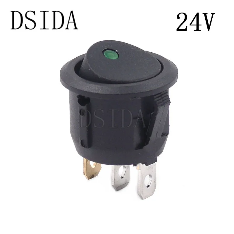 24V Green Light ON/OFF Round Rocker Switch LED illuminated Car Dashboard Dash Boat Van 12V 24V / 6A 250V / 10A 125V 2/3/4PIN Switch 20MM ON-OFF - Цвет: 24V Green Light