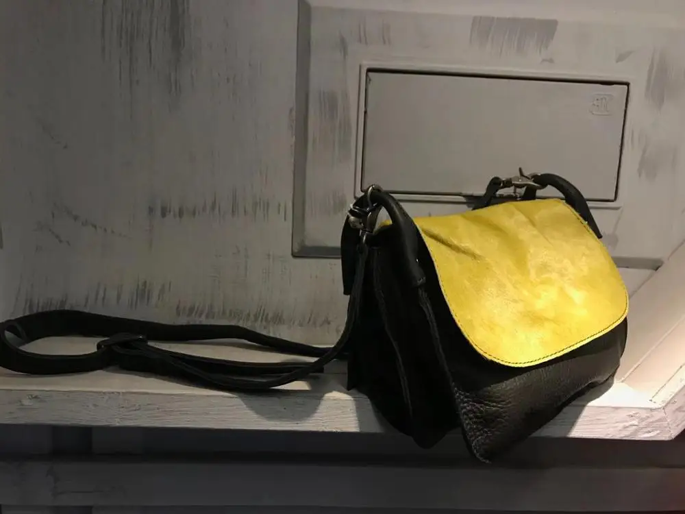 Vendange original horsehair women bag fashion simple handmade leather shoulder bag messenger bag 2582 - Цвет: yellow