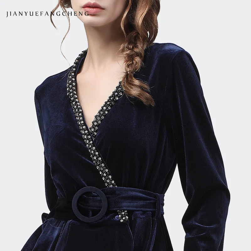 Luxury Diamond-studded V-Neck Velour Blouse Women