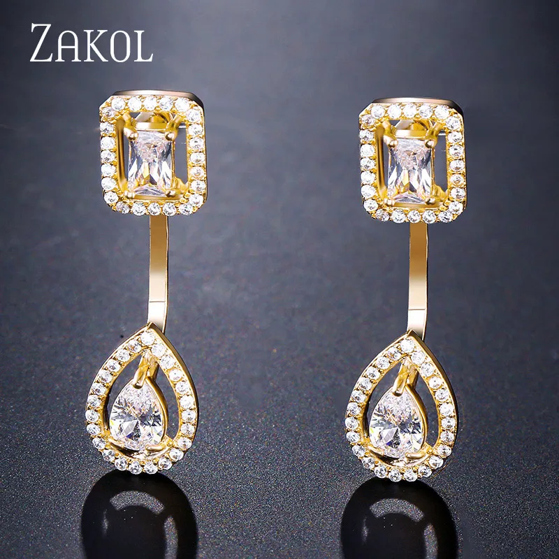 Earrings Gold Модный дизайнерский комплект ювелирных изделий от бренда ZAKOL, серьги с чешским камнем, браслет и кольцо на запястье для женщин, помолвка, FSSP3011 - Окраска металла: Earrings Gold