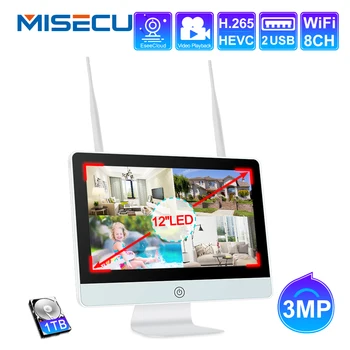 

MISECUPlug and Play 8CH Wireless NVR Kit 12 Inch LCD NVR 1080P 3MP HD Security IP Camera Night Vision WIFI CCTV System