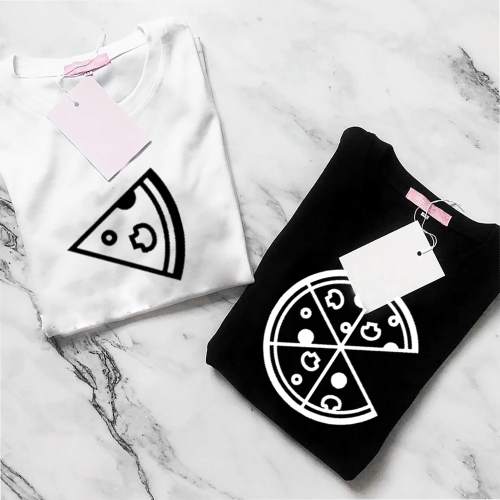 Try Everything Pizza Couple T Shirts Lovers 2018 Casual Matching Friends BFF Sister Clothes Summer Men Women Valentine's Top Tee | Мужская