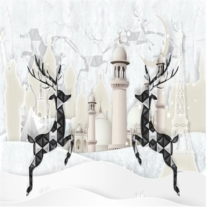 Large 3D Wallpaper Mural Custom Nordic Small Fresh Three-dimensional Relief Architecture Background Wallpaper Mural