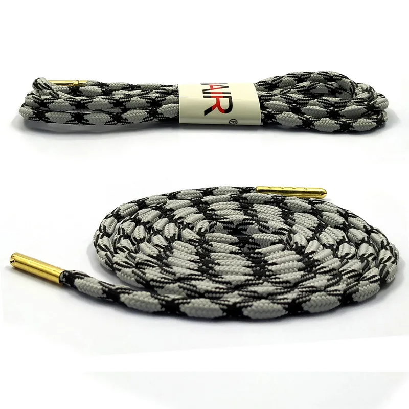 07 Black Grey 1 пара волнистых полосатых шнурки для кроссовок круглые коричневые с золотым металлическим наконечники для шнурков подходят для походов шнурки для спортивной обуви Veters Sznurowadla - Цвет: 07 Black Grey