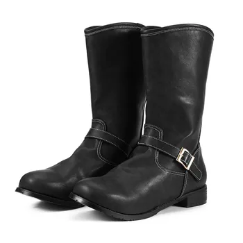 

Fashion Men's Western Boots Chunky Buckle Long Boot for Man Autumn Winter Pointed Toe Shoes Quality PuLeather Boots Man