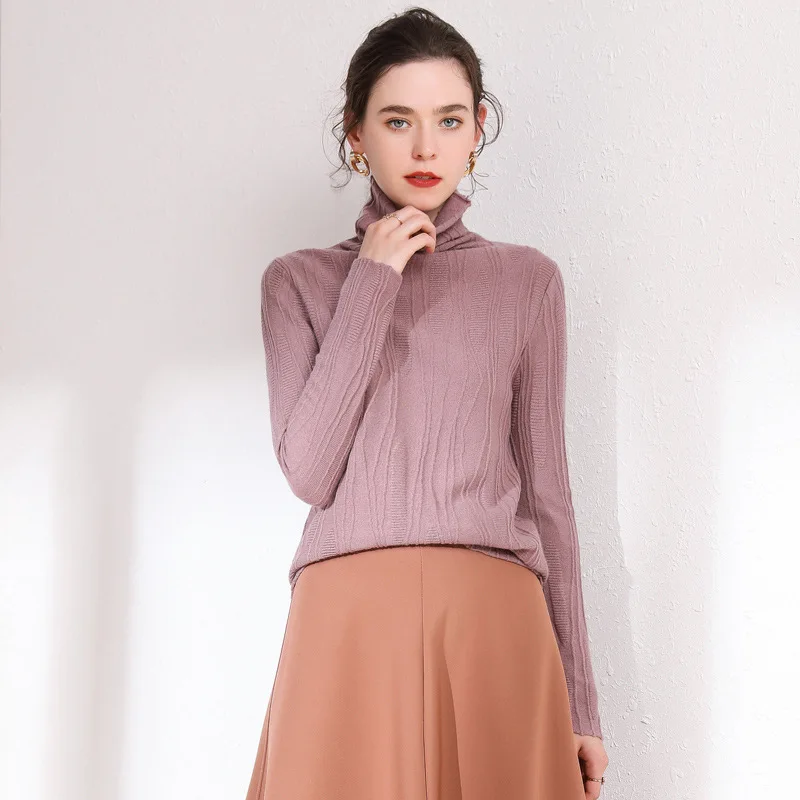 New Style Slim Fit Cashmere Sweater WOMEN'S Woollen Sweater Long-Sleeve Pullover Base Shirt Short Piles Collar Sweater - Цвет: Lotus Purple