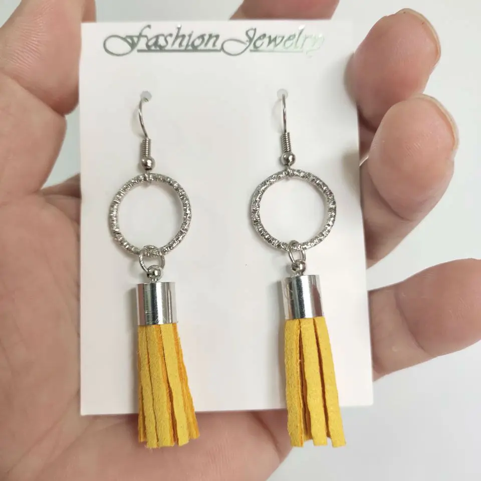 Amazon.com: Tassel Earrings for Women - Faux Suede Leather (Soft Yellow) :  Handmade Products