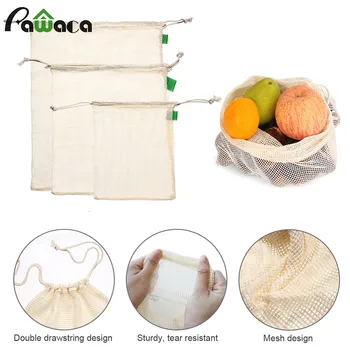

9pcs/set Premium Organic Cotton Mesh Produce Bags Reusable Washable Storage Drawstring Bag for Shopping, Grocery,Fruit Vegetable