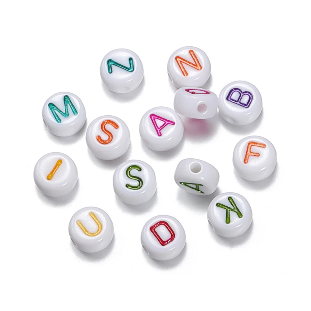 100pcs 7mm Pink Acrylic Letter Beads Alphabet Round Flat Loose