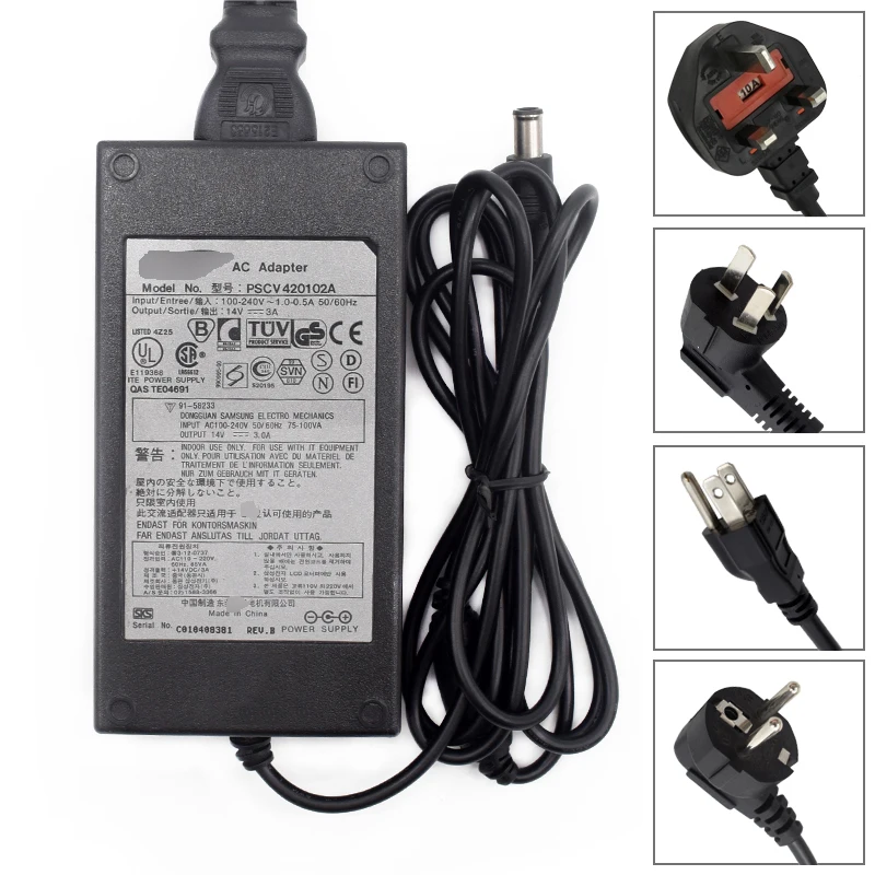 For Samsung PSCV420102A 14V 3A LED LCD Monitor AC Adpater Power Supply Charger UsedAC/DC