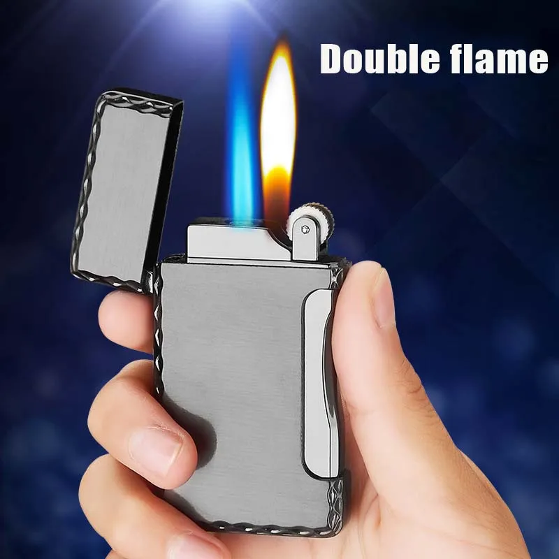 

Windproof Torch Lighter Double Flame Straight Gas Lighters Metal Grinding Wheel Lighter Cigarette Accessories for Men Gifts